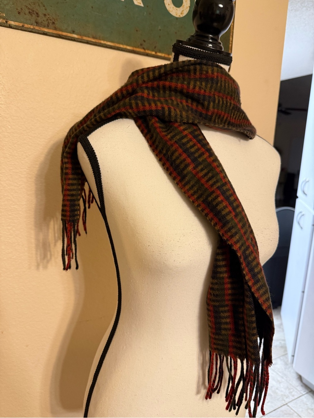 Christian Dior Monsieur Cashmaire 100% acrylic Plaid Frayed Fringe Scarf Unisex